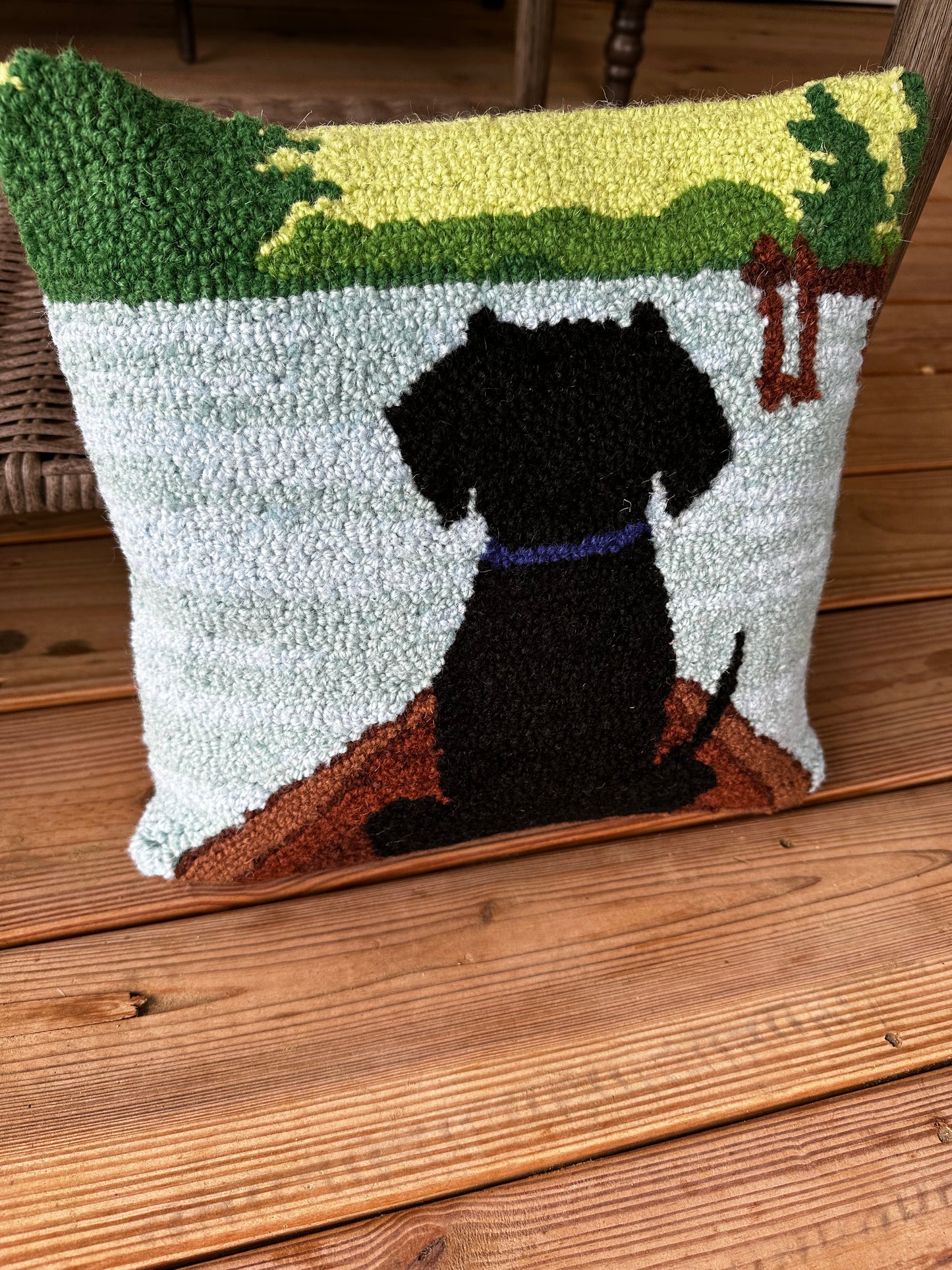 Lab pillow in canoe hook with velvet backing