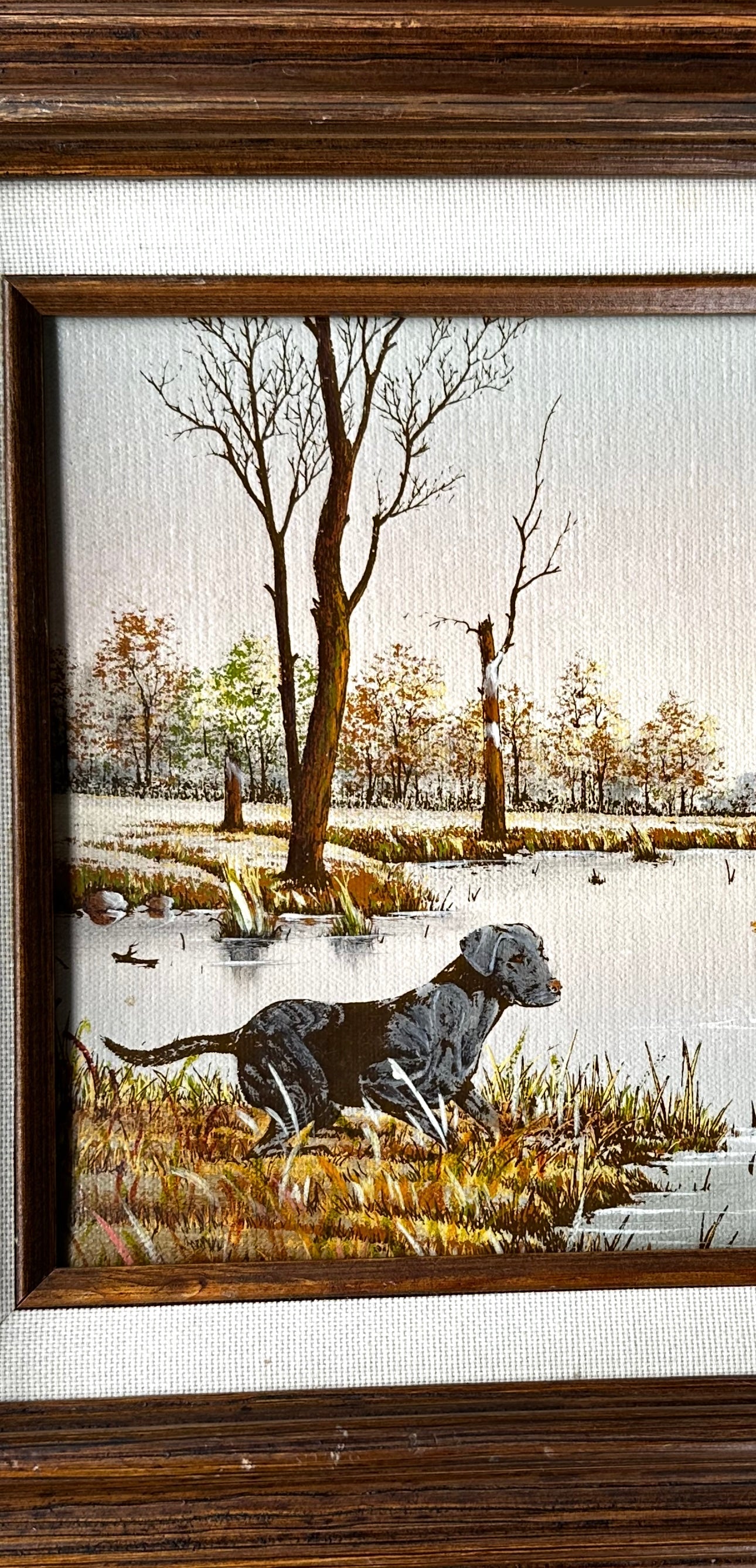 Black lab with ducks oil painting x C Carson