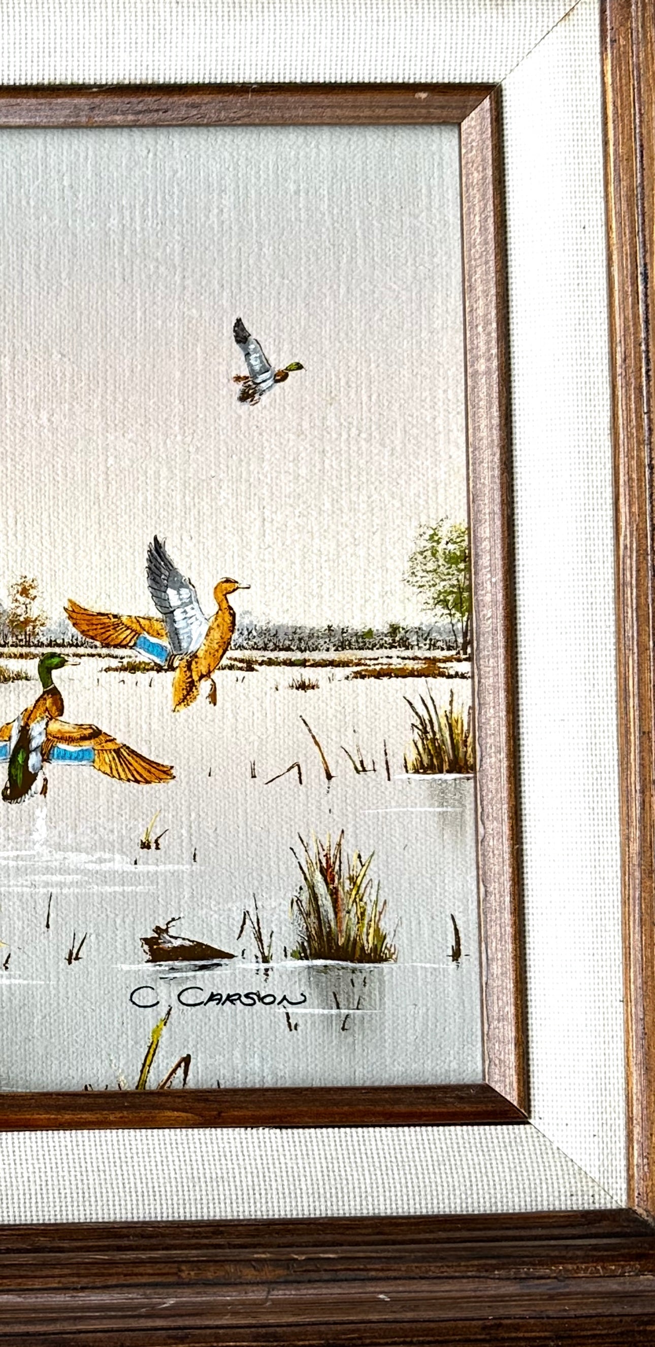 Black lab with ducks oil painting x C Carson